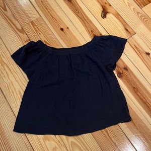 Navy Blue Rebecca Taylor Off Shoulder Linen Top